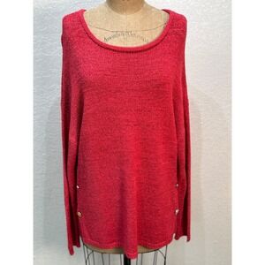 Grace‎ Red Knit Sweater Button Detail Long Sleeve Round Neck Pullover Casual XL